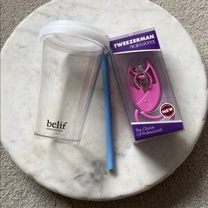 NIB Tweezerman Professional Curl & Go Lash Curler + belif Branded Tumbler